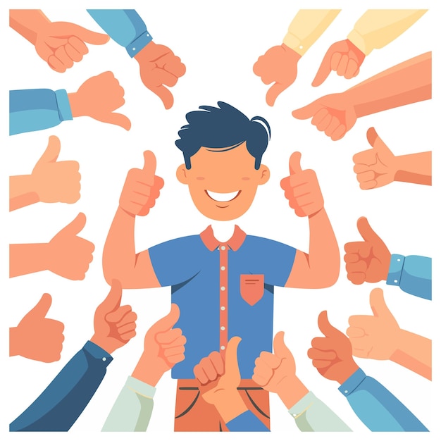 Vector individual is at the center of attention encircled by hands clapping