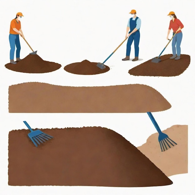 Vector individual raking soil with a hand rake vector set white background isolated