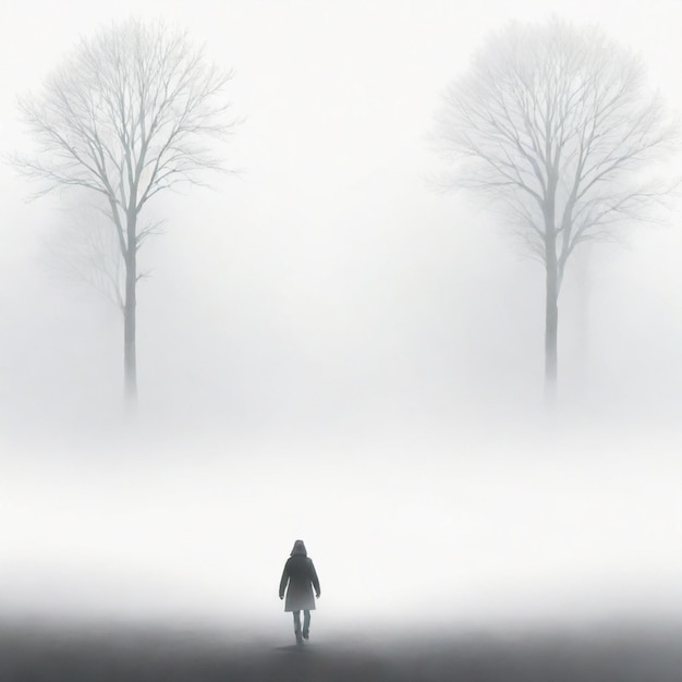 Vector individual walking through fog detailed vector set