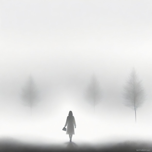 Vector individual walking through fog vector set white background isolated