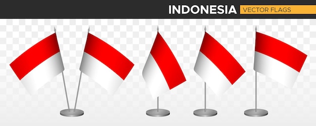 Indonesia desk flags mockup 3d vector illustration table flag of indonesia