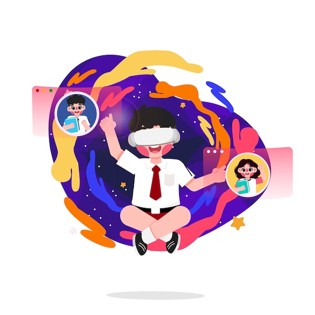 Indonesia elementary school do metaverse blended learning illustration