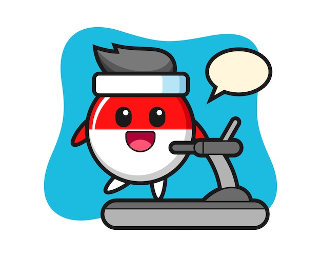 Indonesia flag badge cartoon character walking on the treadmill