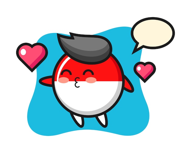 Indonesia flag badge character cartoon with kissing gesture