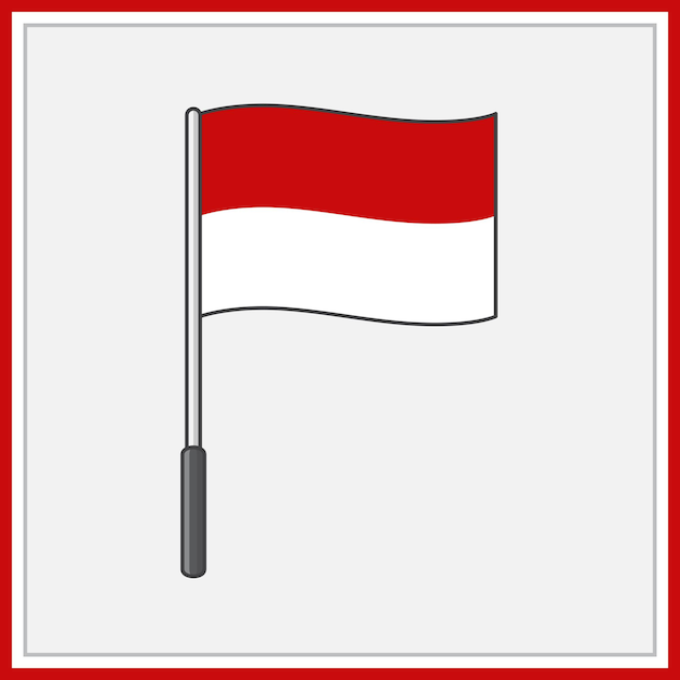 Indonesia Flag Cartoon Vector Illustration Flag of Indonesia Flat Icon Outline