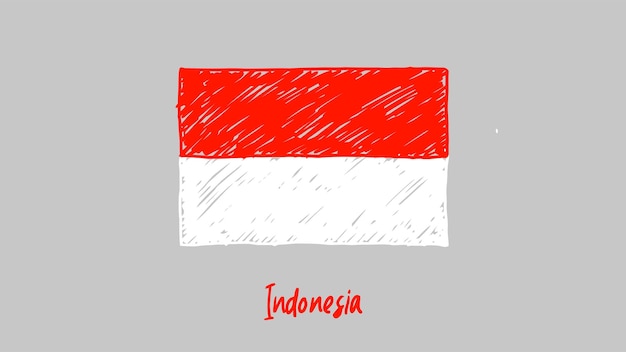 Indonesia Flag Colored Pencil or Marker Sketch Vector