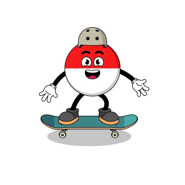 Indonesia flag mascot playing a skateboard character design