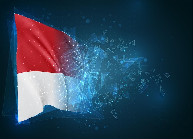 Indonesia,  flag, virtual abstract 3D object from triangular polygons on a blue background