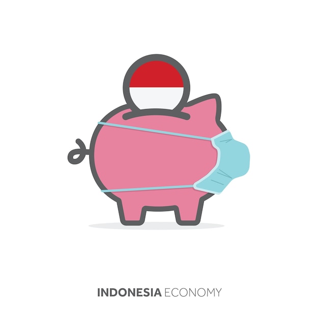 Indonesia healthcare savings piggy bank with medical face mask