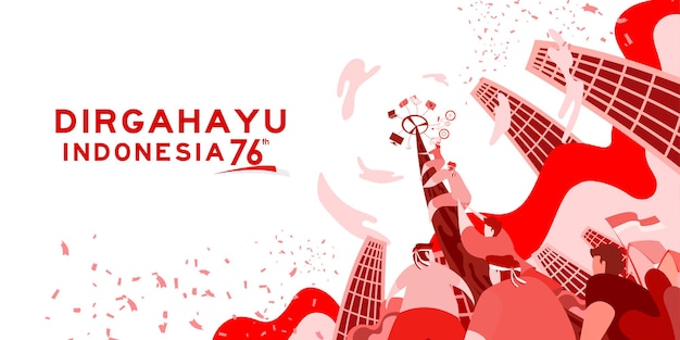 Indonesia independence day 17 august with traditional games concept illustration