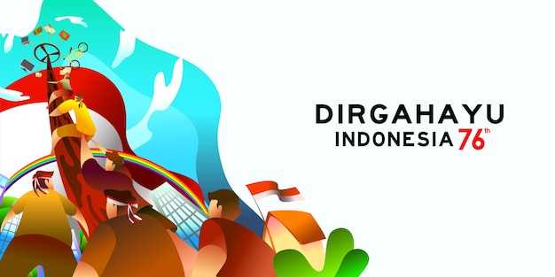 Indonesia independence day 17 august with traditional games concept illustration