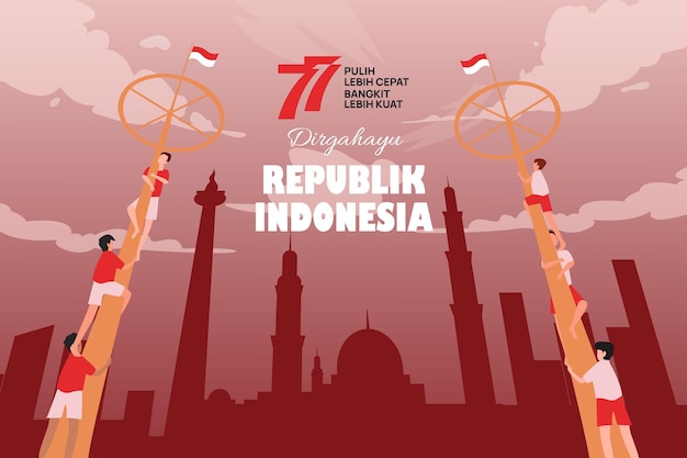 Indonesia independence day 17 august with traditional games concept illustration