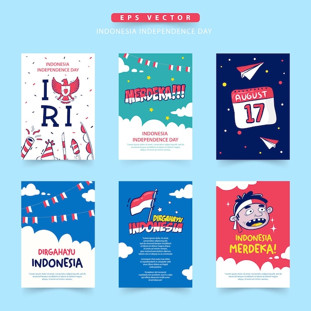 Indonesia Independence day card collection Dirgahayu means celebration Merdeka means Independent