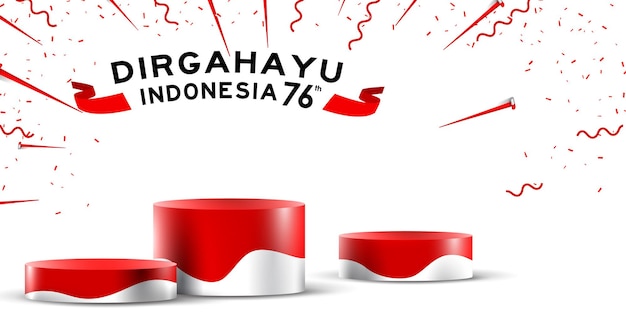 Indonesia independence day empty podium display or pedestal display decoration with cylinder stand