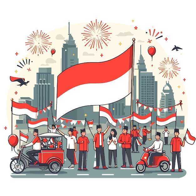 Indonesia Independence Day Flat Vector Illustration Background