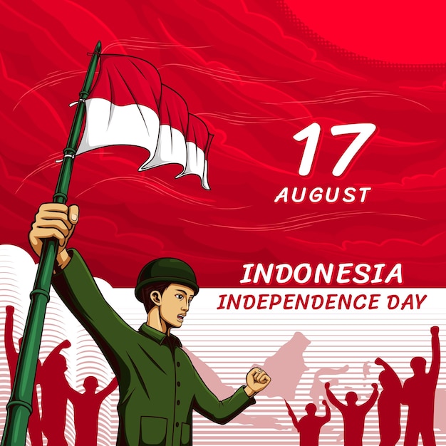 Indonesia independence Day Post Design With illustration