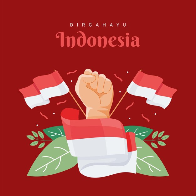 Indonesia independence day poster template on red background