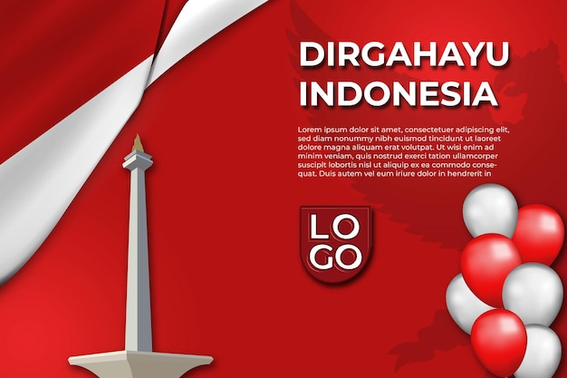 Indonesia Independence Day Red Background Template with Realistic ornaments