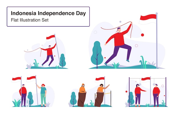 Indonesia Independence Day Set Flat Illustration