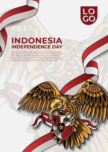 Indonesia independence day white template background with Garuda indonesia art animation and Flag