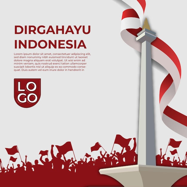 Indonesia independence day with Monas,euphoria people, and Indonesian Flag illustration.