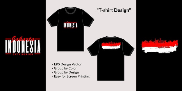 Indonesia and Jakarta with National Flag Grunge Design Vector Style for T shirt Hoodie Merchandise