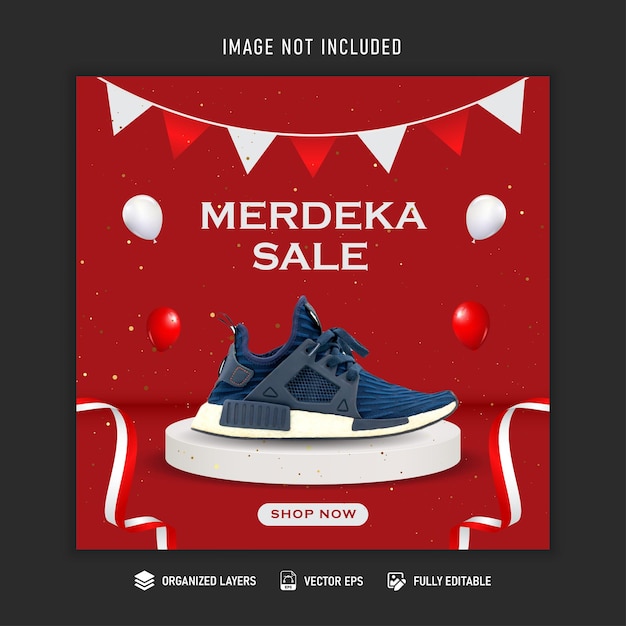 Indonesia merdeka sale social media post template Premium Vector