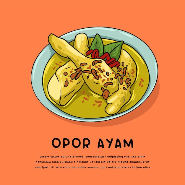 Indonesia traditional food opor ayam logo illustration