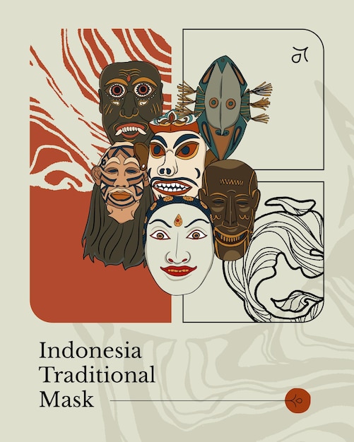 Indonesia traditional mask handrawn illustration ethnic culture design inspiration