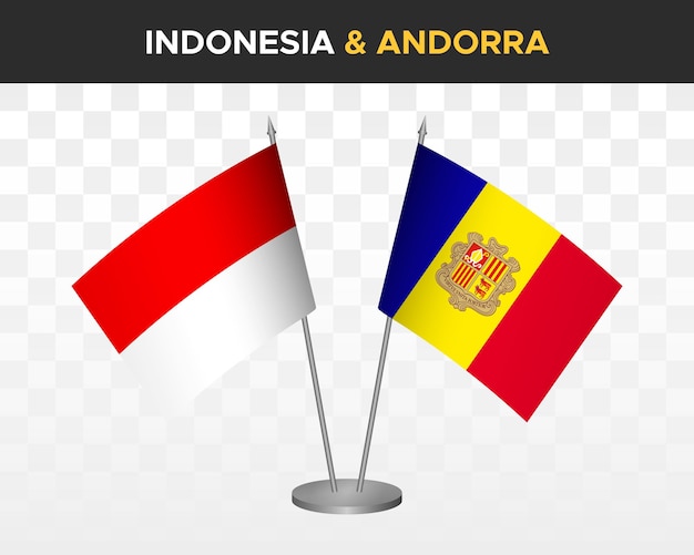 Indonesia vs andorra desk flags mockup isolated 3d vector illustration table flags