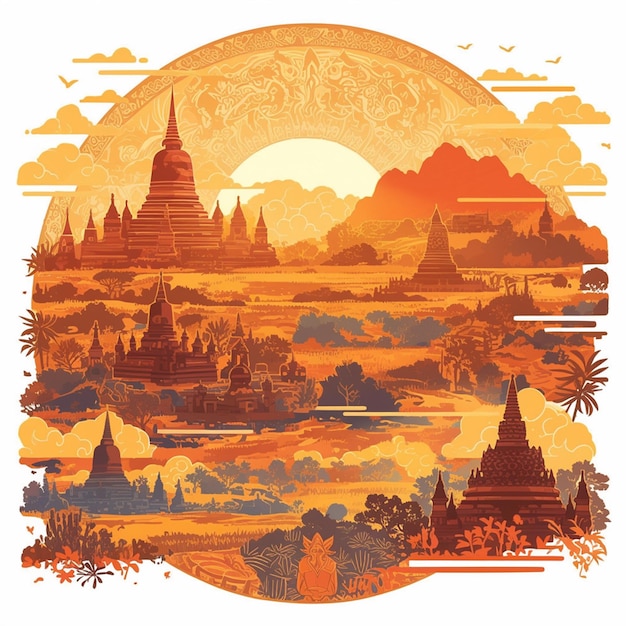 Vector indonesian borobudur temple patterns with historical motifs