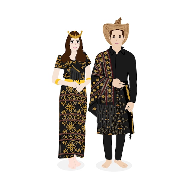 Indonesian couple wearing rote nusa tenggara timur traditional costume vector illustration