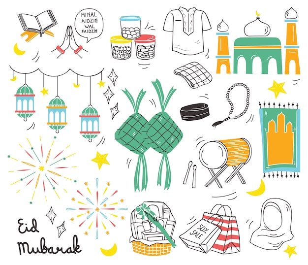 Indonesian eid al adha festival in doodle style