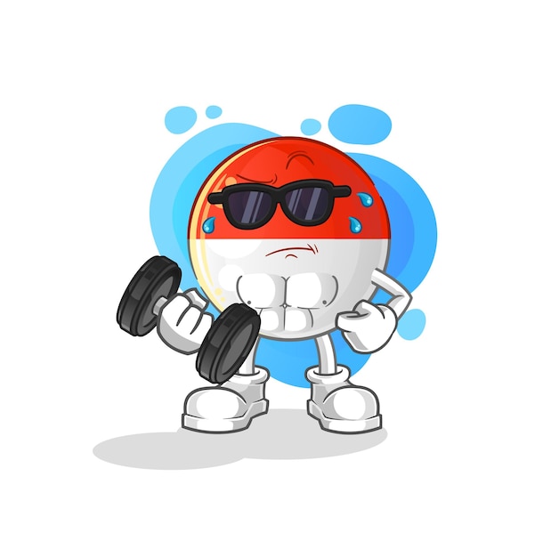 Indonesian flag lifting dumbbell vector. cartoon character