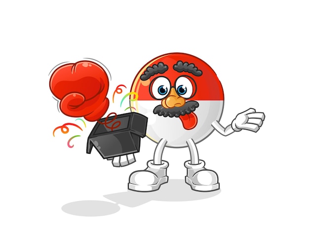 Indonesian flag prank glove in the box. cartoon mascot