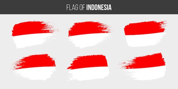 Indonesian flags Brush stroke grunge vector illustration flag of indonesia isolated on white