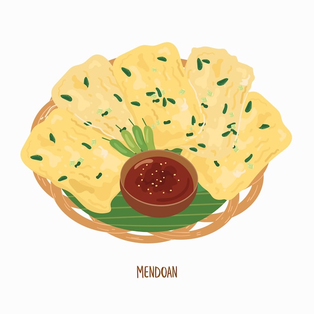 Indonesian food called tempe mendoan,  Asian food vector illustration