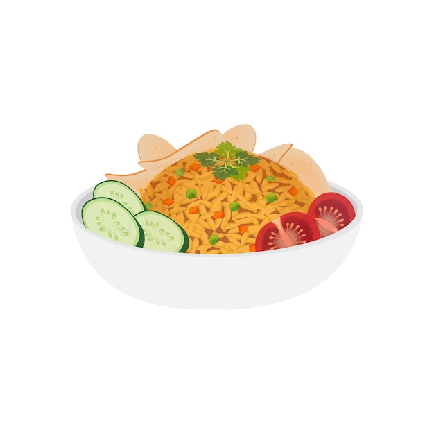 Indonesian Fried Rice Illustration Logo With Crackers Added