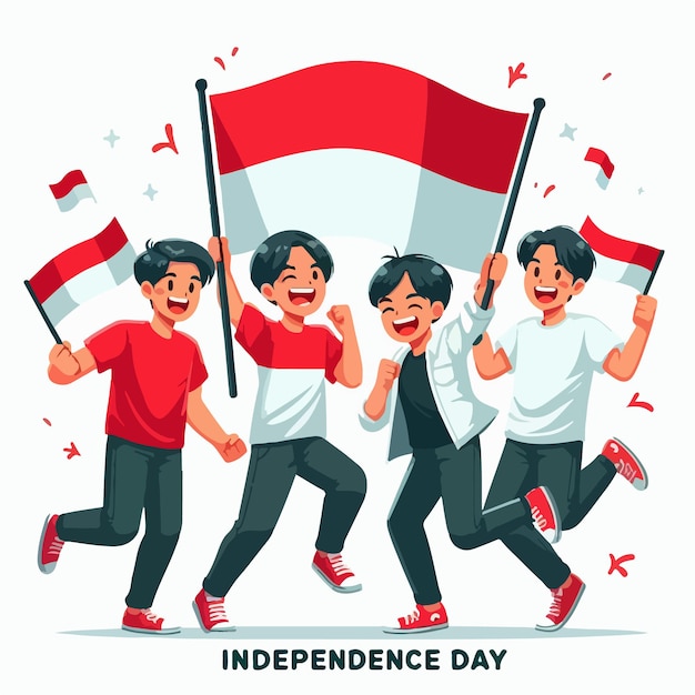 Indonesian independence day celebration with flag vector illustration