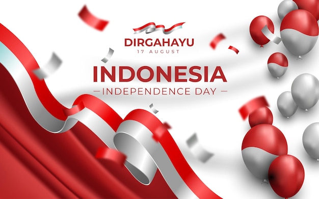 Indonesian Independence Day Landscape Banner Template with Red and White Shades