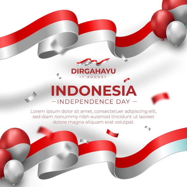 Indonesian Independence Day Social Media Flyer with Red and White Ornaments