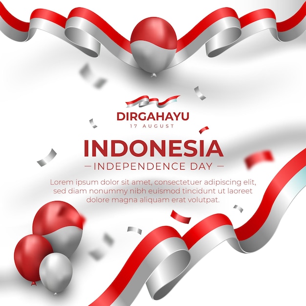 Indonesian Independence Day Social Media Template and National Flag