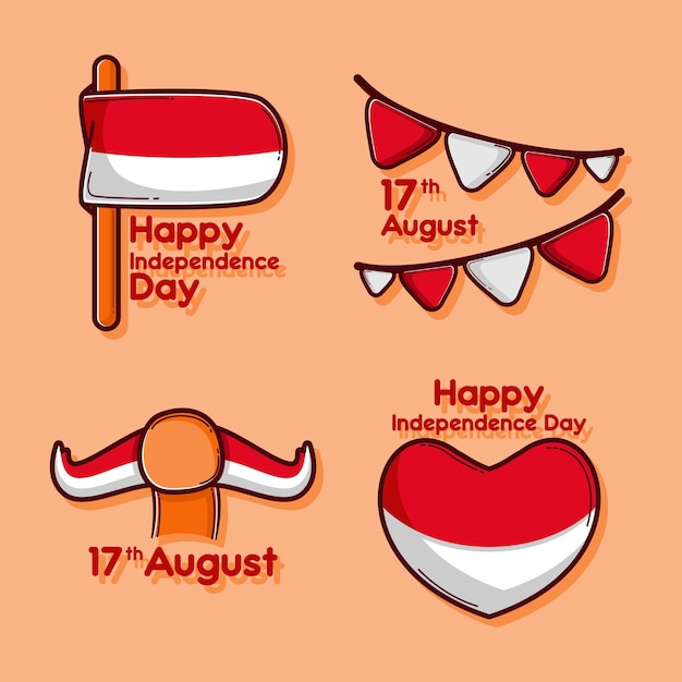 Indonesian Independence day with cute icons