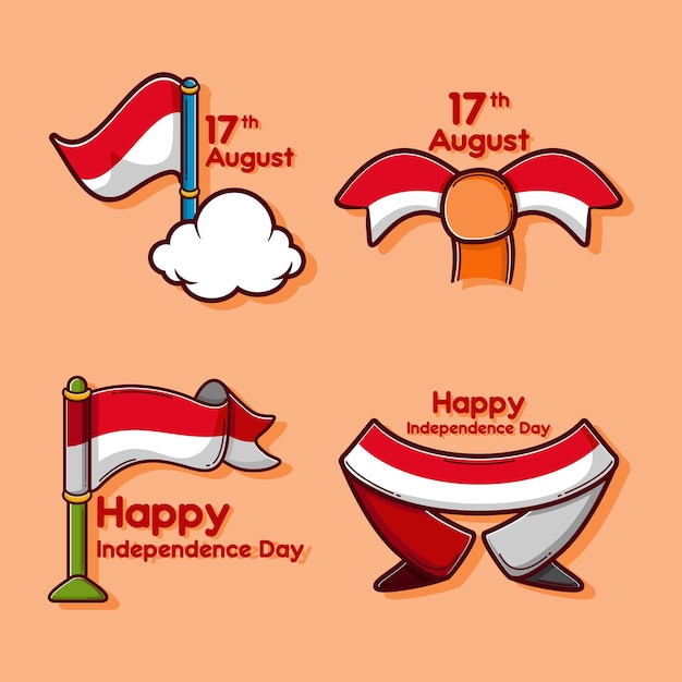 Indonesian Independence day with cute icons