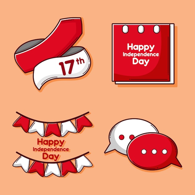 Indonesian Independence day with cute icons