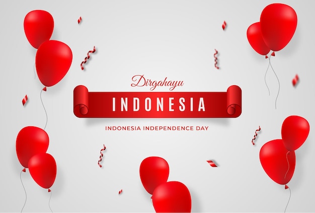 Indonesian independence day with realistic ribbon and balloon