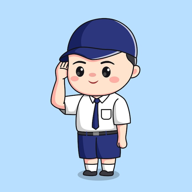 Indonesian junior high school student cute boy character kawaii chibi