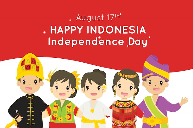 Indonesian kids. Indonesia Independence Day, August 17th   design.