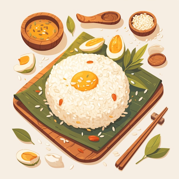 Vector indonesian nasi uduk and coconut rice