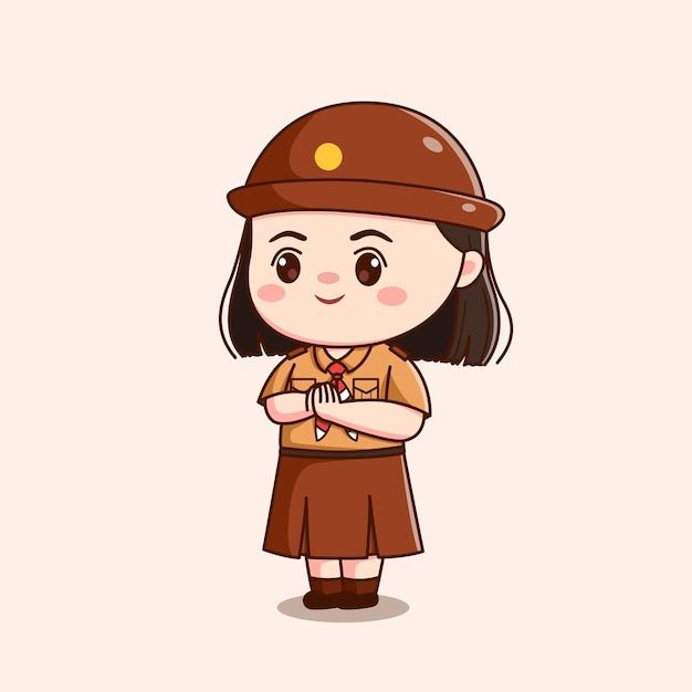 indonesian scout girl cute kawaii chibi character illustration